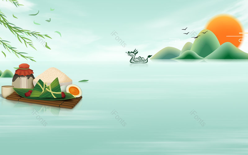 端午节中国风传统节日山水落日背景,插画/手绘图,插画/手绘图库,插画/手绘图下载,插画/手绘